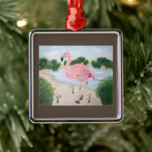 Flamingo in het moerasornament metalen ornament