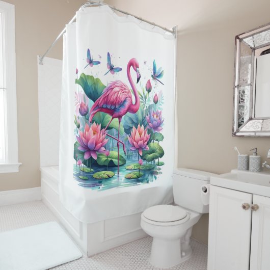 Flamingo in het paradijsgordijn douchegordijn (In situ)
