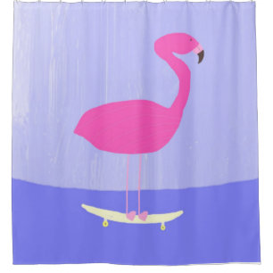 Flamingo in het skateboard schilderen kunst douchegordijn