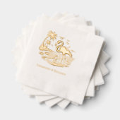 Flamingo in het water, strand, palmbomen met paar folie servetten (Insitu (Gestapeld))