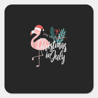 Flamingo in Kerstmis in Santa Hat in juli Vierkante Sticker