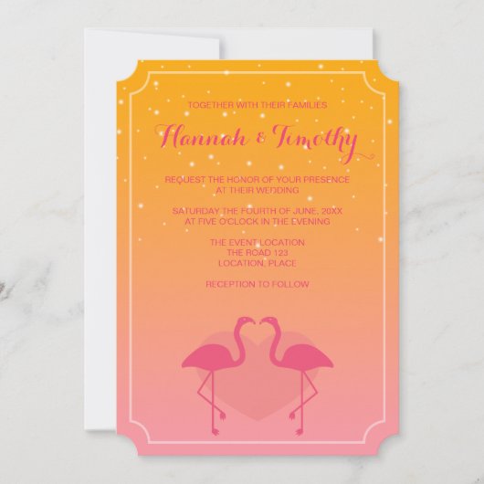 Flamingo in Love Pink and Oranje Tropical Weddensc Kaart (Voorkant)