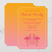 Flamingo in Love Pink and Oranje Tropical Weddensc Kaart (Voorkant / Achterkant)