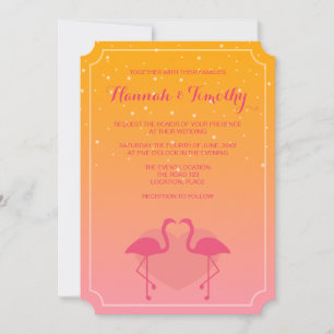 Flamingo in Love Pink and Oranje Tropical Weddensc Kaart