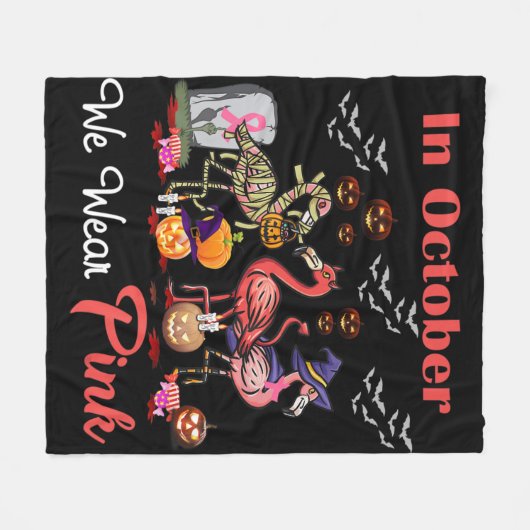 Flamingo In oktober Draag we roze borstkankerhal Fleece Deken (Voorkant (Horizontaal))