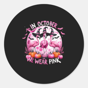 Flamingo In oktober Draag we roze borstkankerhal Ronde Sticker