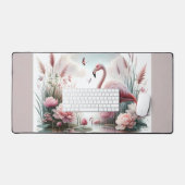 Flamingo in Pastel Pond Floral Scene Bureaumat (Keyboard & Muis)