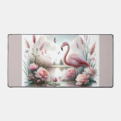 Flamingo in Pastel Pond Floral Scene Bureaumat (Voorkant)