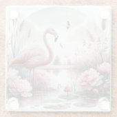 Flamingo in Pastel Pond Floral Scene Glazen Onderzetter (Achterkant)