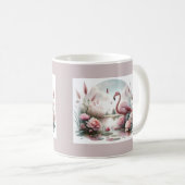 Flamingo in Pastel Pond Floral Scene Koffiemok (Voorkant rechts)