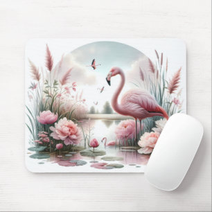 Flamingo in Pastel Pond Floral Scene Muismat