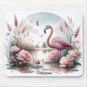 Flamingo in Pastel Pond Floral Scene Muismat (Voorkant)