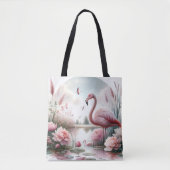 Flamingo in Pastel Pond Floral Scene Tote Bag (Voorkant)