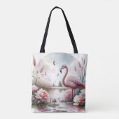 Flamingo in Pastel Pond Floral Scene Tote Bag (Achterkant)
