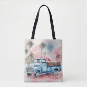 Flamingo in retro blauwe vrachtwagen tote bag (Voorkant)