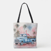 Flamingo in retro blauwe vrachtwagen tote bag (Achterkant)