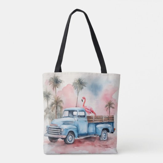 Flamingo in retro blauwe vrachtwagen tote bag (Achterkant)