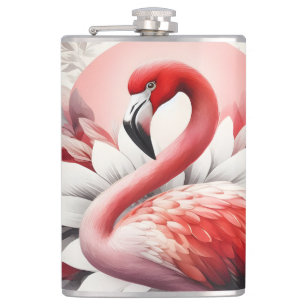 Flamingo in rode en witte Waterverf bloemkunst Heupfles
