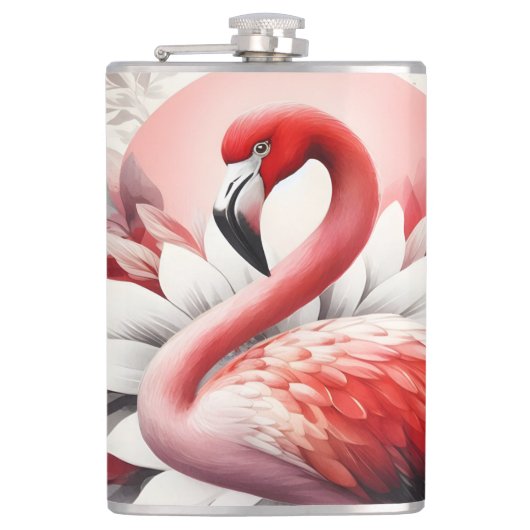 Flamingo in rode en witte Waterverf bloemkunst Heupfles (Voorkant)