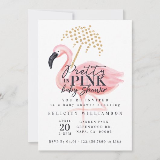 Flamingo in Roze Baby shower Uitnodiging (Voorkant)