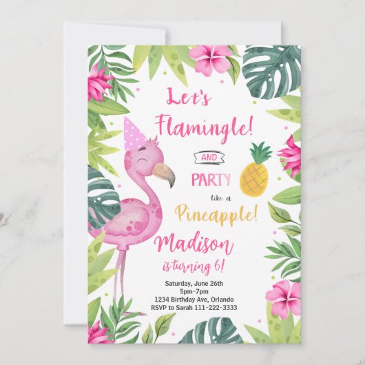 Flamingo in Roze Verjaardagsuitnodiging Kaart (Voorkant)