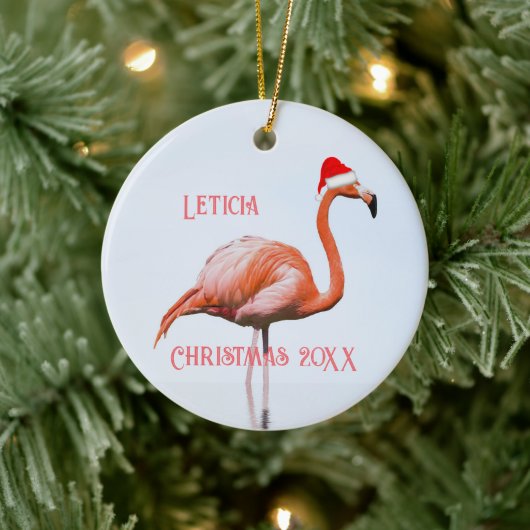 Flamingo in Santa Hat-kerstkeramisch sieraad Keramisch Ornament (Boom)