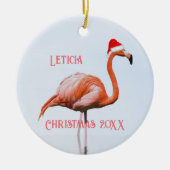 Flamingo in Santa Hat-kerstkeramisch sieraad Keramisch Ornament (Voorkant)