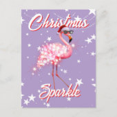 Flamingo in Santa Hat & Sunglass Paarse Kerst Briefkaart (Voorkant)