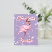 Flamingo in Santa Hat & Sunglass Paarse Kerst Briefkaart (Staand voorkant)