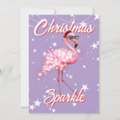 Flamingo in Santa Hat & Sunglass Paarse Kerst Feestdagenkaart (Voorkant)