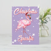 Flamingo in Santa Hat & Sunglass Paarse Kerst Feestdagenkaart (Staand voorkant)