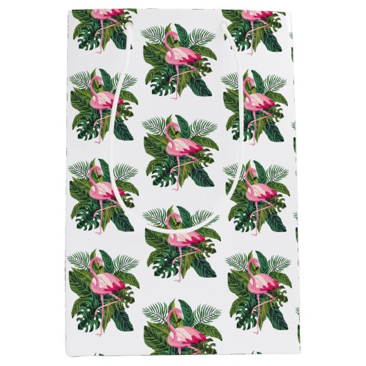 Flamingo in tropische bladeren Botanisch patroon Medium Cadeauzakje (Voorkant)