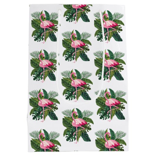 Flamingo in tropische bladeren Botanisch patroon Medium Cadeauzakje (Achterkant)