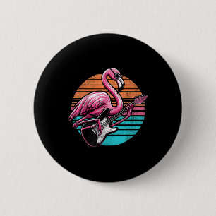Flamingo in vintage stijl die gitaar speelt Rock A Ronde Button 5,7 Cm