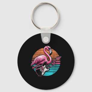 Flamingo in vintage stijl die gitaar speelt Rock A Sleutelhanger
