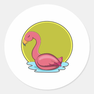 Flamingo in water met zon ronde sticker