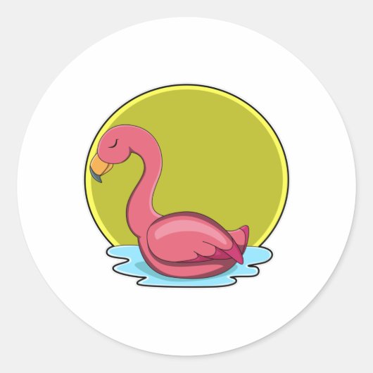 Flamingo in water met zon ronde sticker (Voorkant)