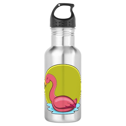 Flamingo in water met zon waterfles  (Voorkant)