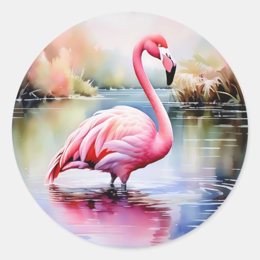 Flamingo in water ronde sticker (Voorkant)