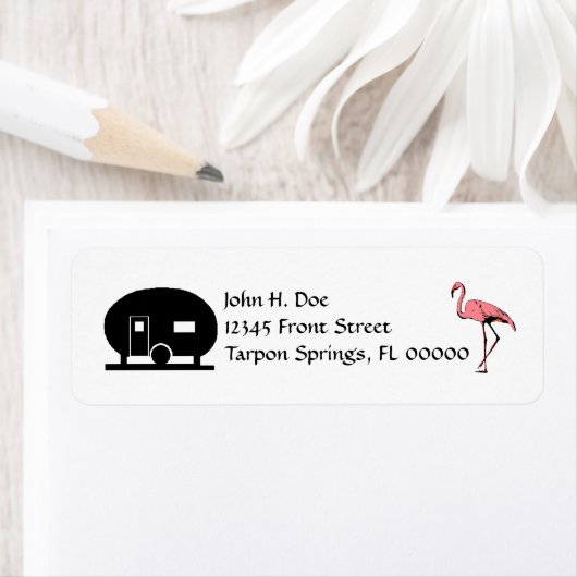 Flamingo Ingeblikte Ham Travel Trailer Adresetiket Etiket (Insitu)