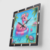 Flamingo Inner Tube Beach Vierkante Klok (Hoek)
