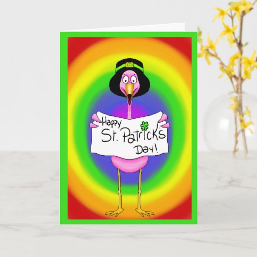Flamingo Irish St. Patrick's Day Kaart Rainbow (Gele Bloem)