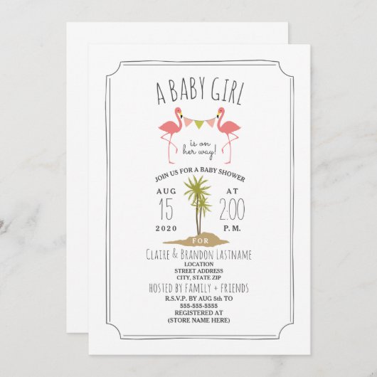 Flamingo Island Baby shower Invitation Kaart (Voorkant / Achterkant)