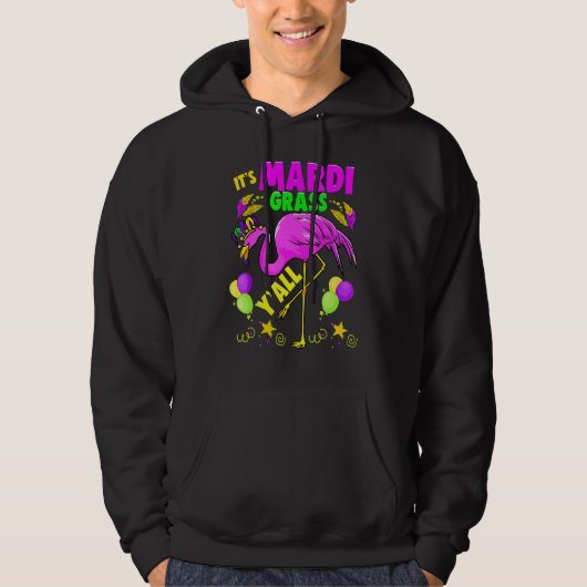 Flamingo Its Mardi Gras Yall Carnival Jester Hat W Hoodie (Voorkant)
