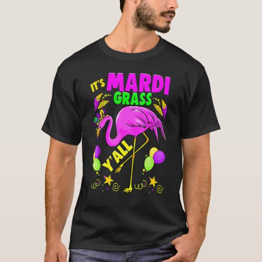 Flamingo Its Mardi Gras Yall Carnival Jester Hat W T-shirt (Voorkant)