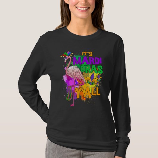 Flamingo Its Mardi Gras Yall Carnival Jester Hat W T-shirt (Voorkant)