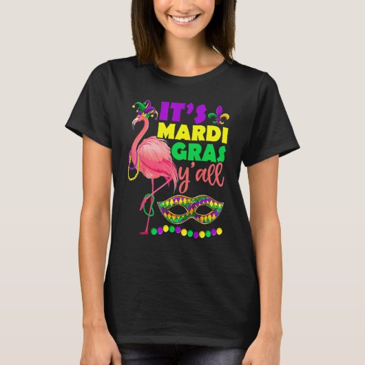 Flamingo Its Mardi Gras Yall Carnival Jester Hat W T-shirt (Voorkant)