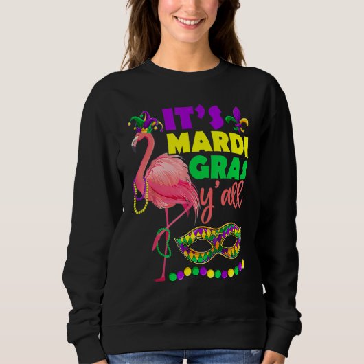 Flamingo Its Mardi Gras Yall Carnival Jester Hat W Trui (Voorkant)