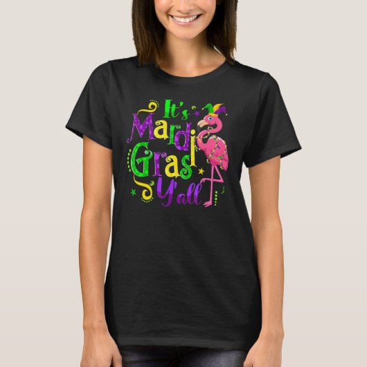 Flamingo It's Mardi Gras Y'all Jester Hat Mask Bea T-shirt (Voorkant)