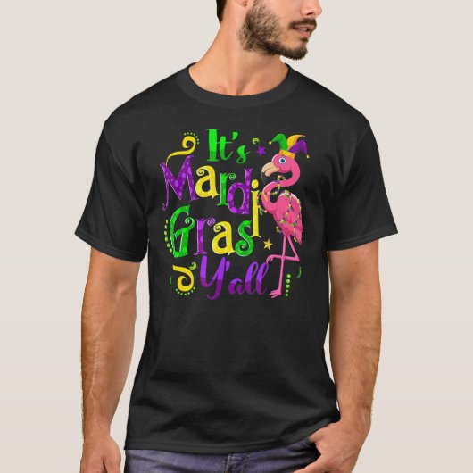 Flamingo It's Mardi Gras Y'all Jester Hat Mask Bea T-shirt (Voorkant)